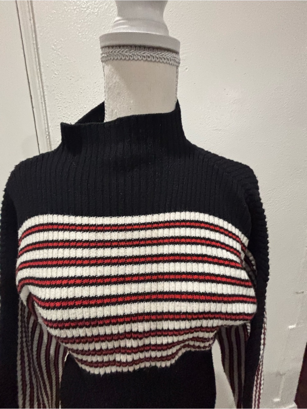 Urban Outfitters Black Knit Turtleneck Sweater with Red and White Stripes - Picture 4 of 7
